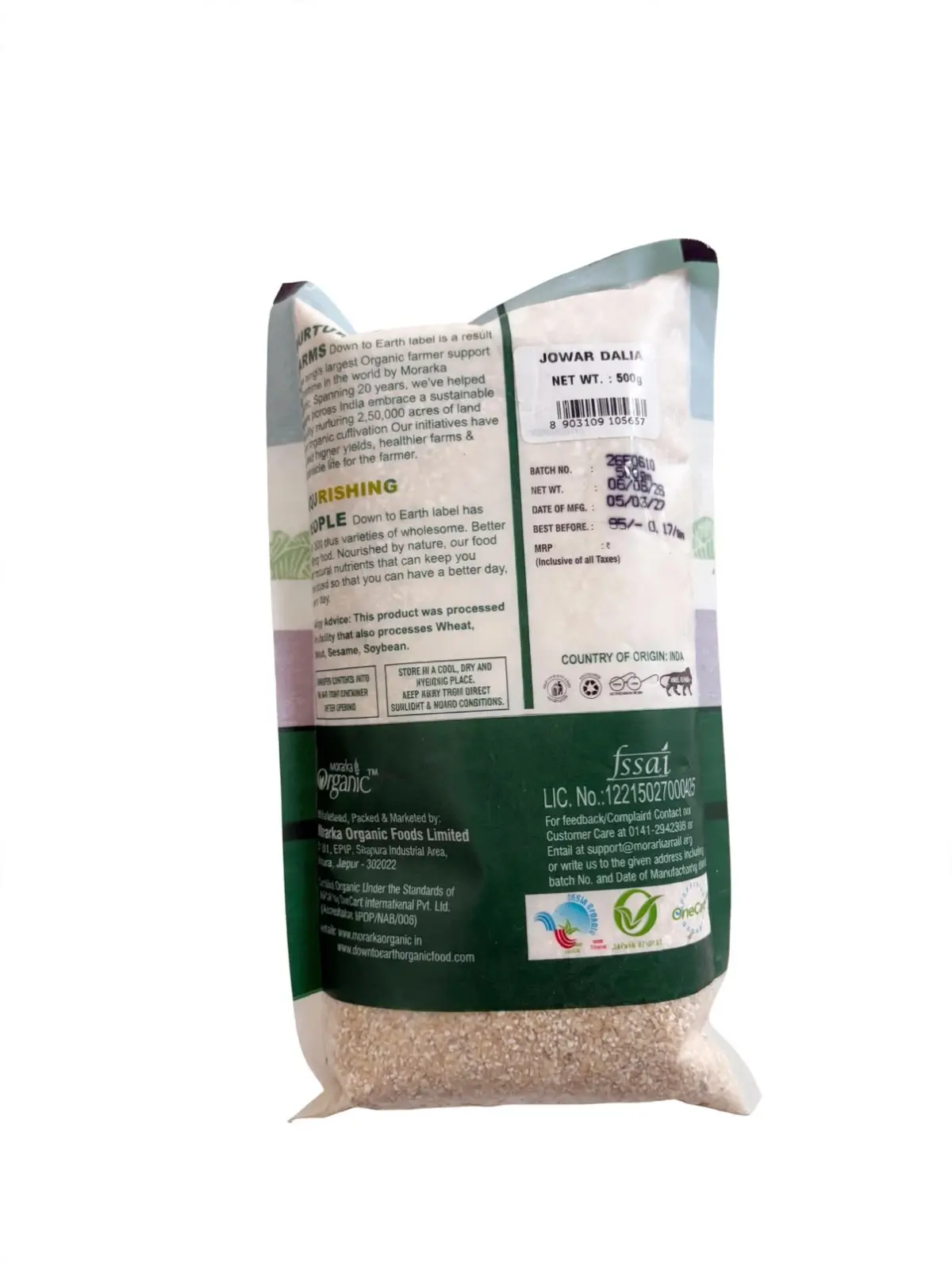 Down To Earth Organic Jowar Dalia view 1