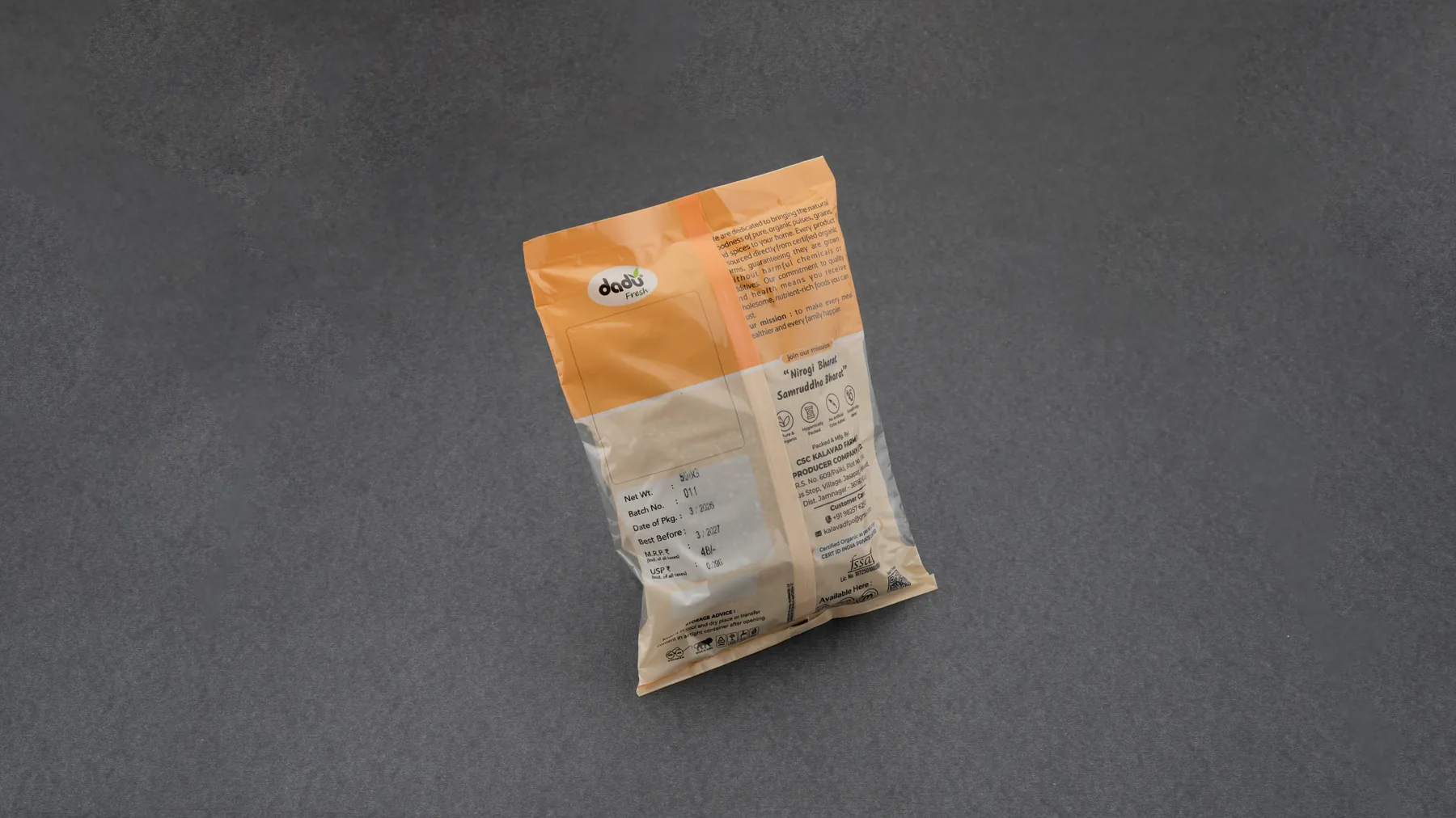 100% Organic Pearl Millet / Bajra 1kg back label