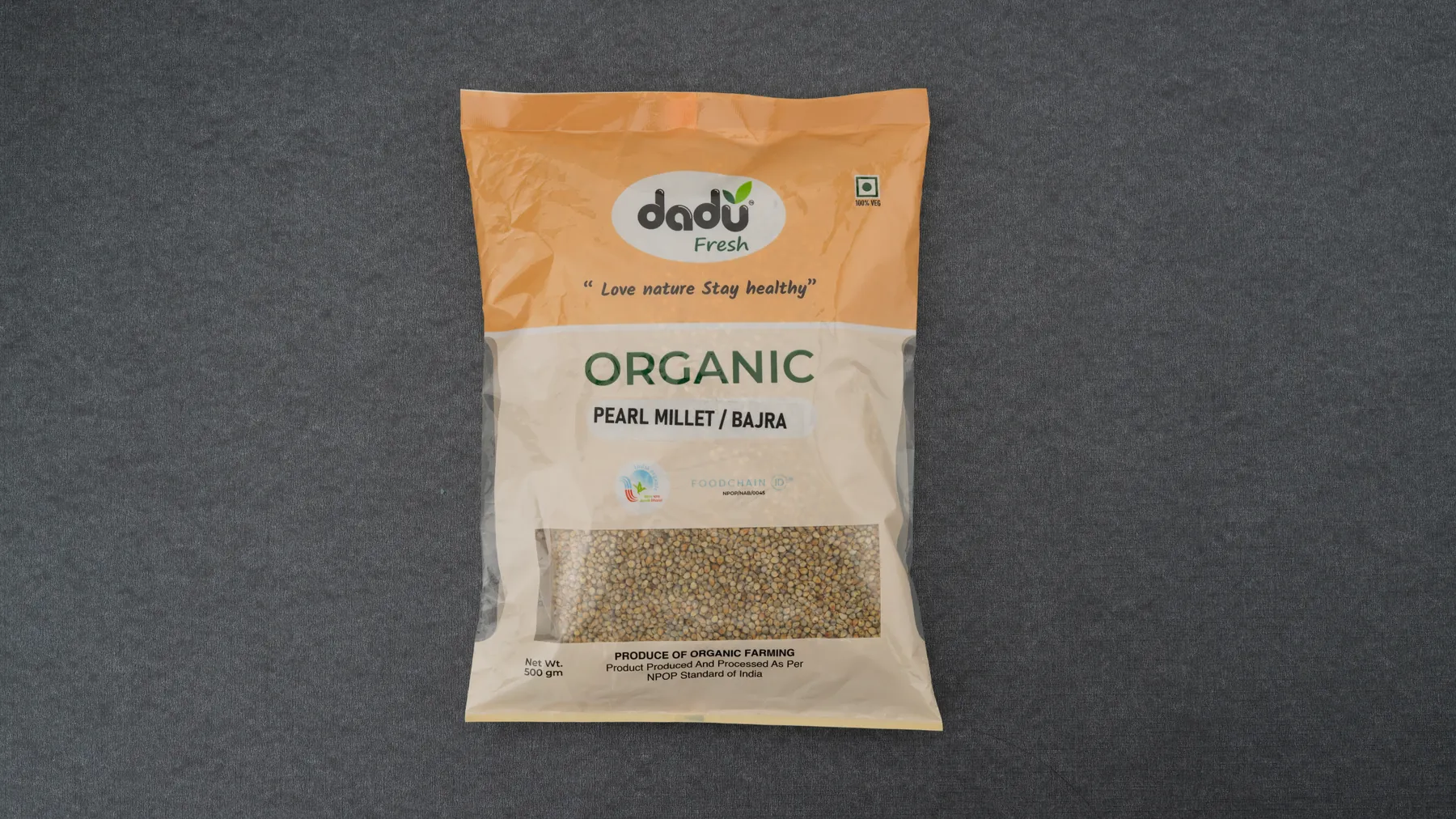 100% Organic Pearl Millet / Bajra 500gm front pack