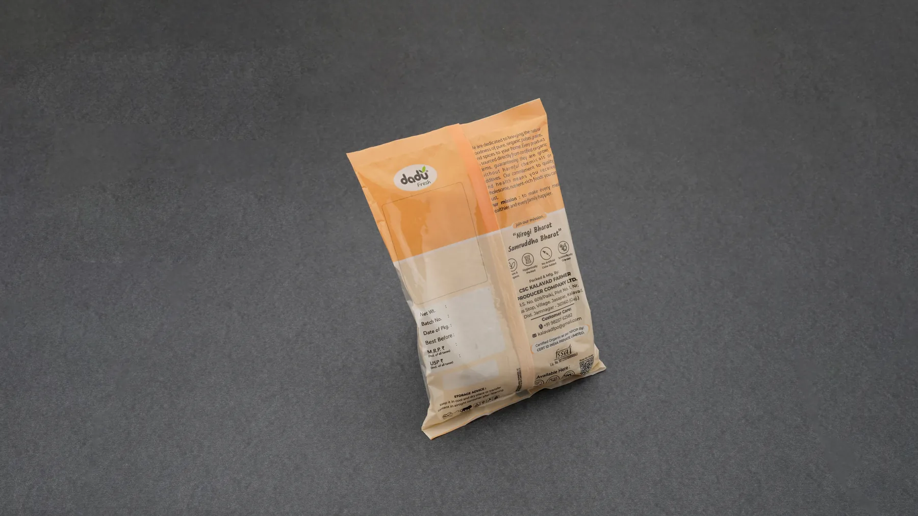 100% Organic Basmati Rice 1kg back label