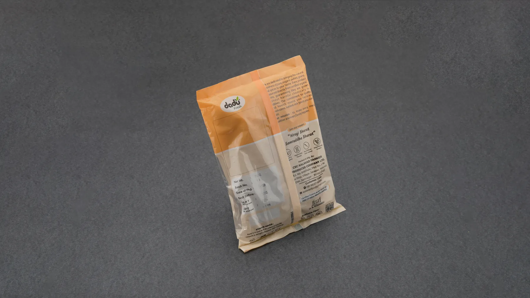 100% Organic Chana 1kg back label