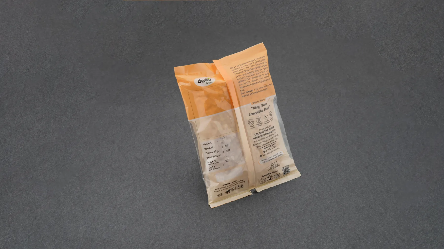 100% Organic Chana Dal 1kg back label