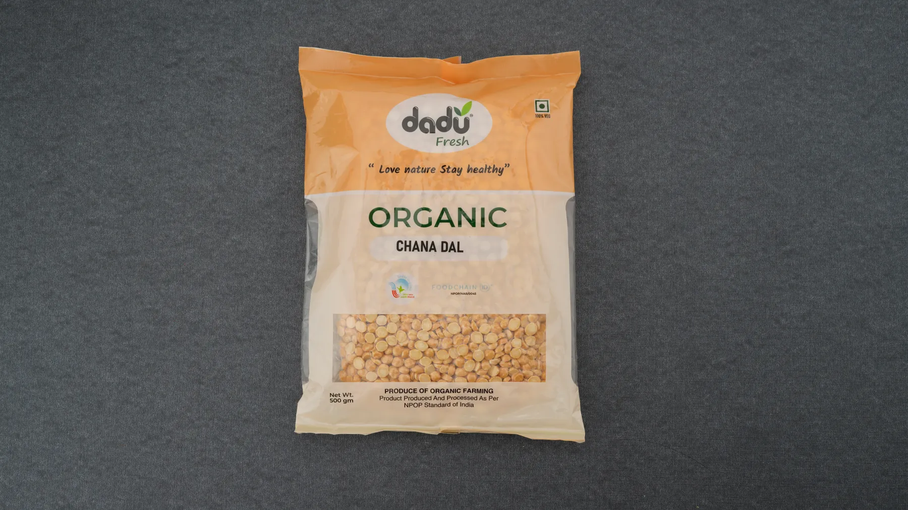 100% Organic Chana Dal 500gm front pack