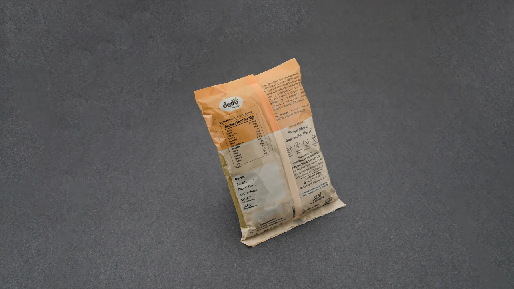 100% Organic Cumin Coriander Powder 1kg back label