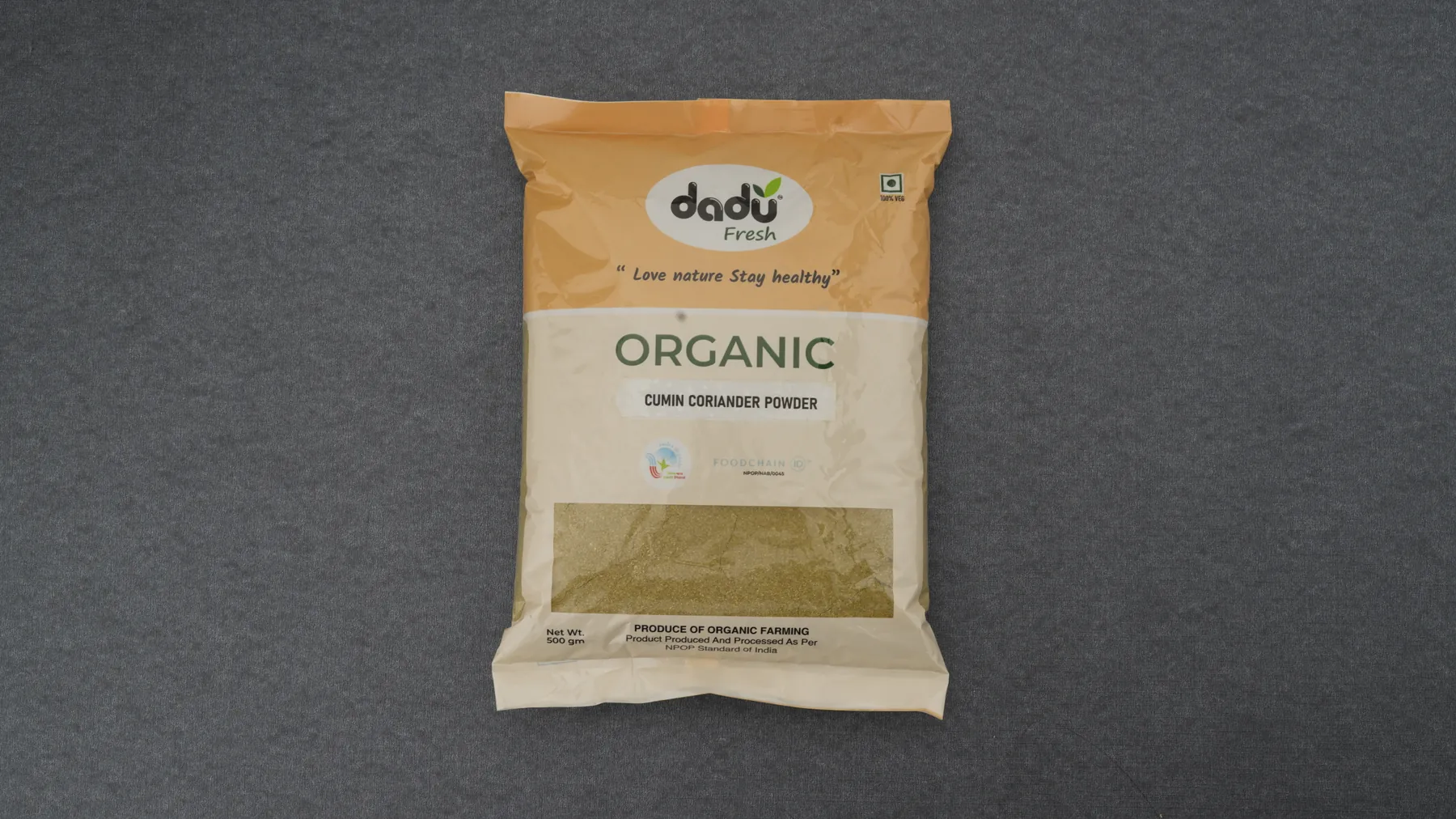 100% Organic Cumin Coriander Powder 500gm front pack