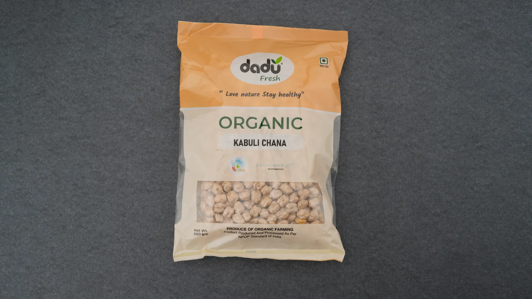 100% Organic Kabuli Chana 500gm front pack