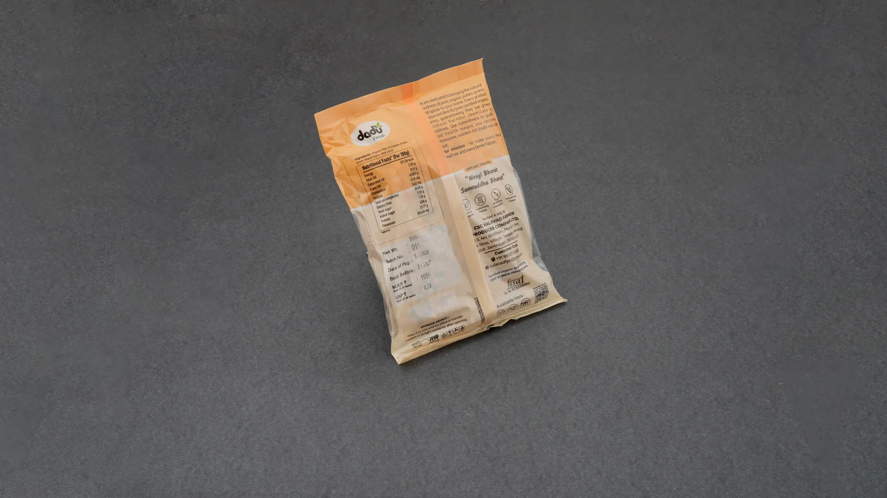 100% Organic Mix Dal 1kg back label