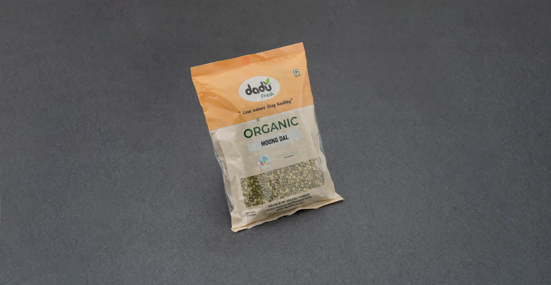 100% Organic Moong Dal 1kg front pack