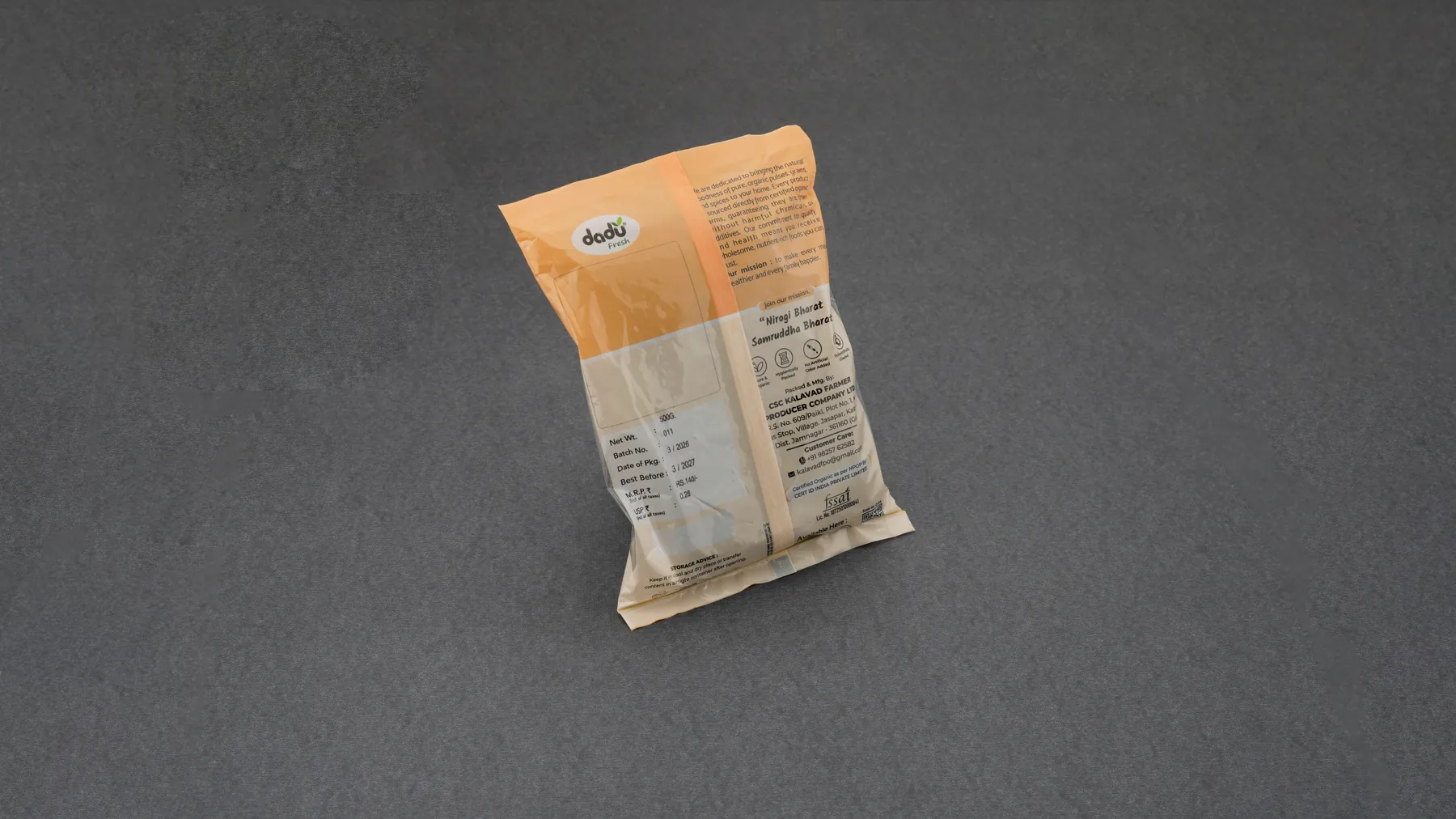 100% Organic Moong Whole 1kg back label