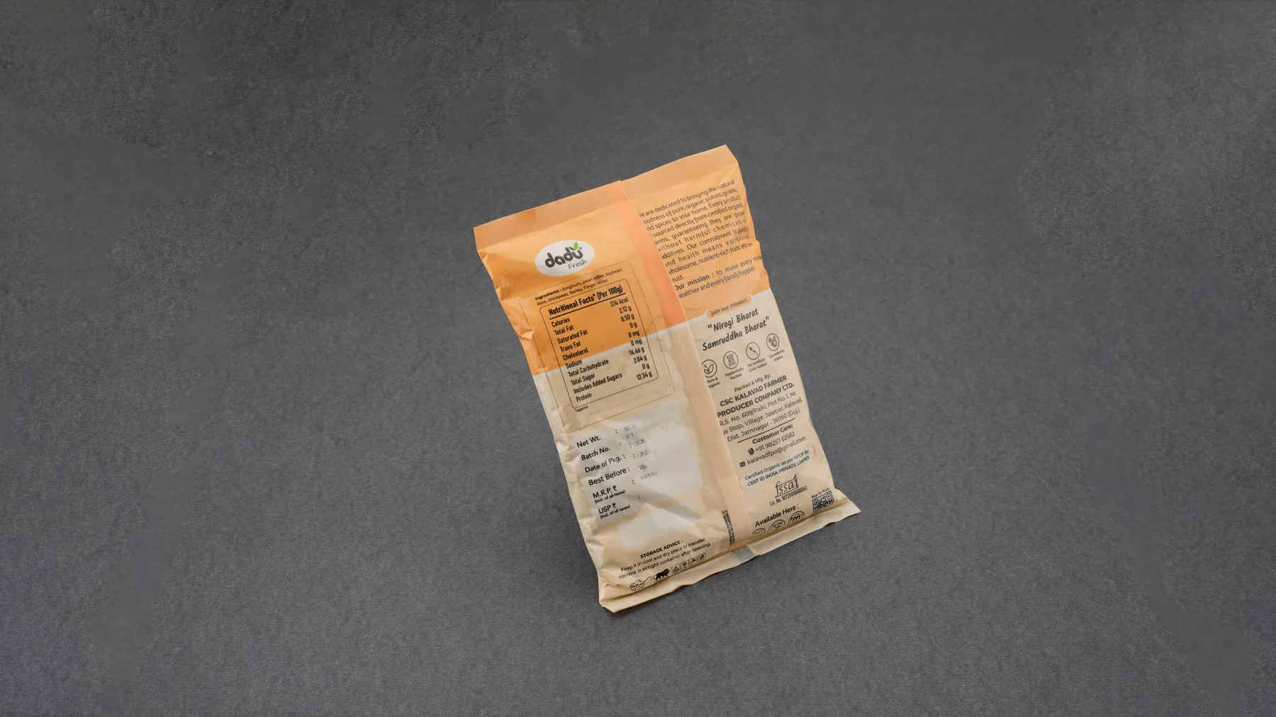 100% Organic Multigrain Atta 1kg back label