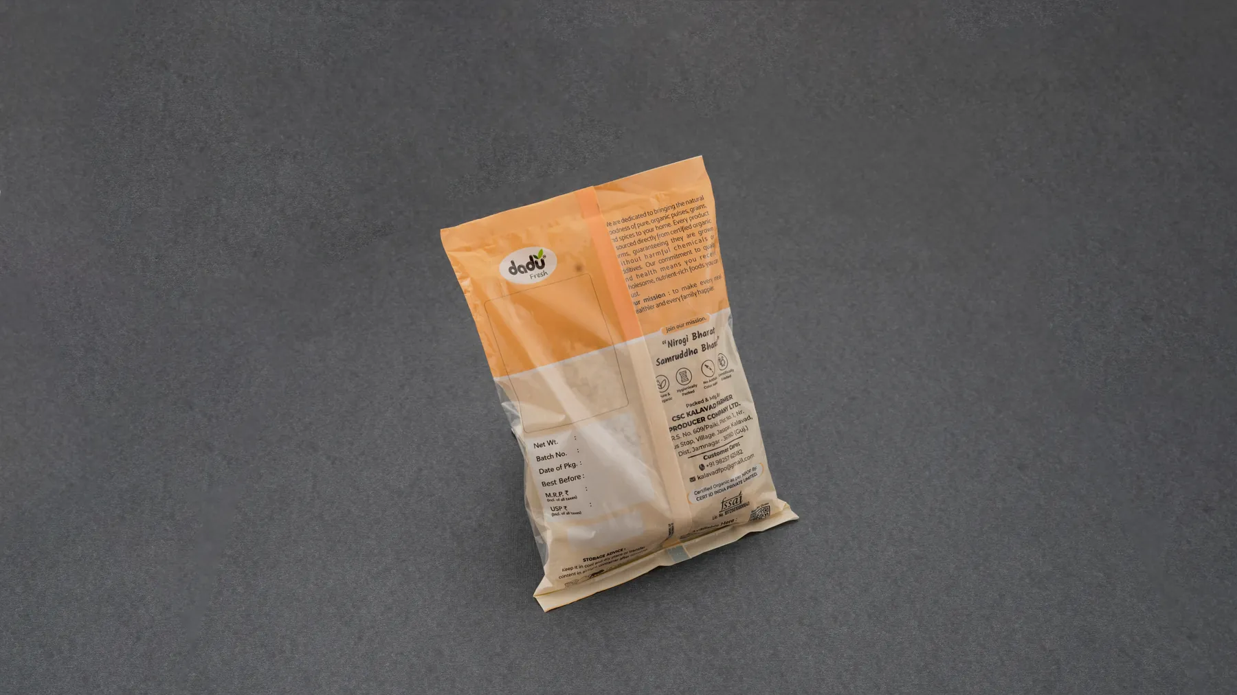 100% Organic Toor Dal 1kg back label