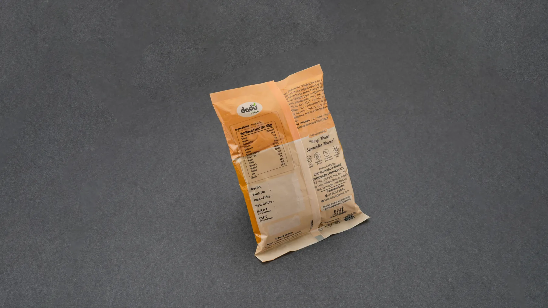 100% Organic Turmeric Powder 1kg back label