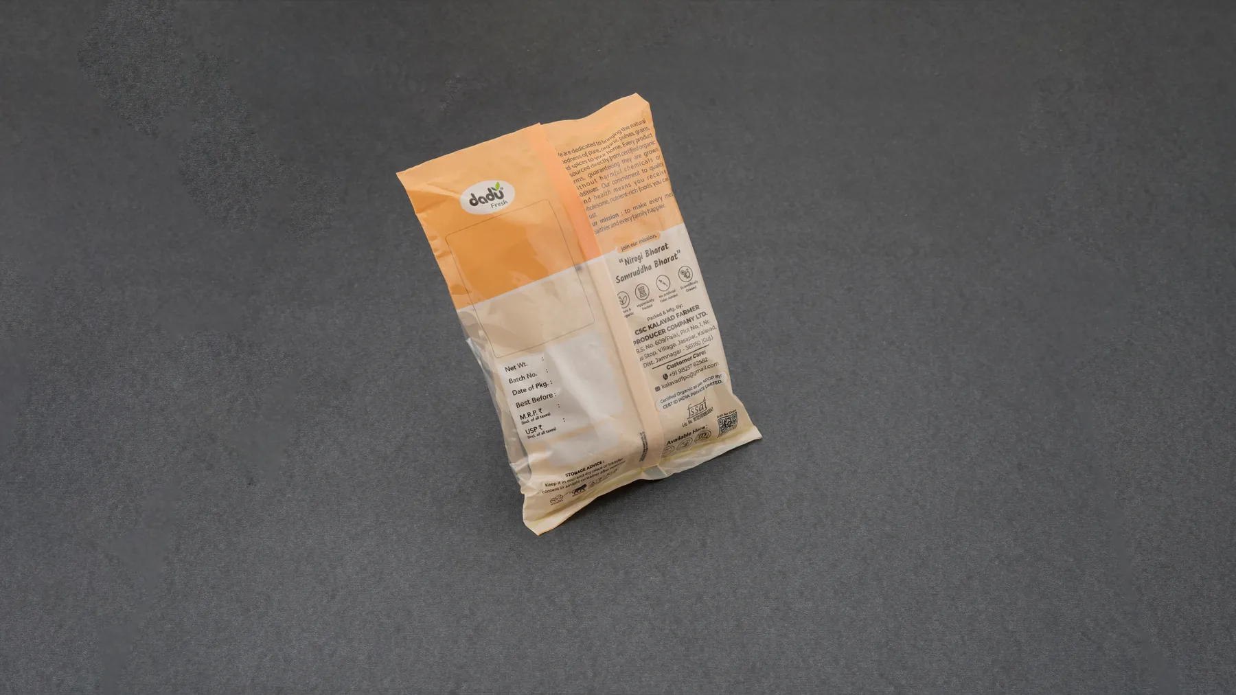 100% Organic Urad Dal White 1kg back label